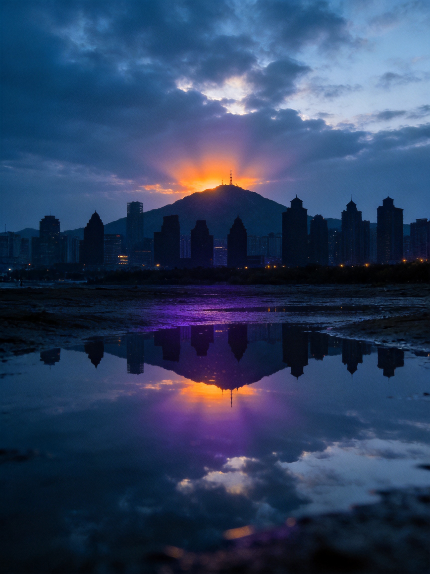 雨后天台·城市倒影